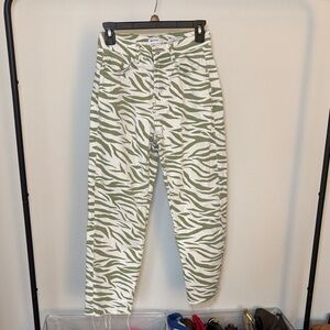 Bershka Green and White Patterned Jeans